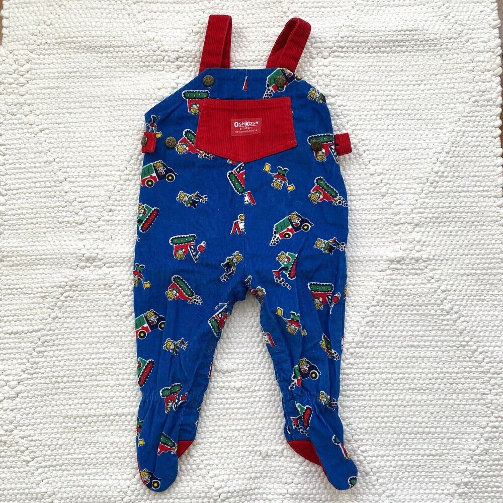 Vintage Oshkosh B'gosh Corduroy Footed Overalls Blue Construction Size 6/9m‎